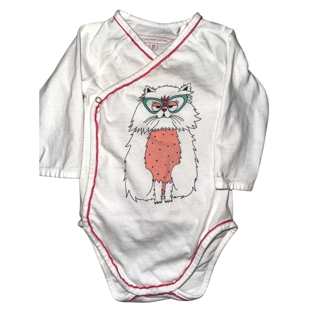 Little Marc Jacobs‎ Baby White Cat Graphic Kimono Bodice Long Sleeve 6M